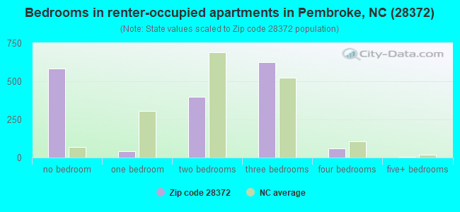 Bedrooms in renter-occupied apartments in Pembroke, NC (28372) 