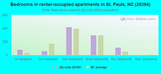 Bedrooms in renter-occupied apartments in St. Pauls, NC (28384) 
