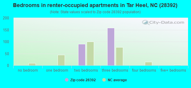 Bedrooms in renter-occupied apartments in Tar Heel, NC (28392) 