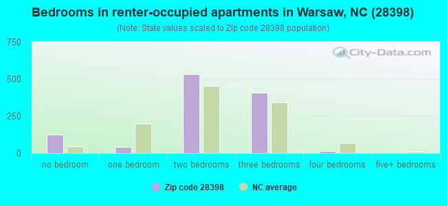 Bedrooms in renter-occupied apartments in Warsaw, NC (28398) 