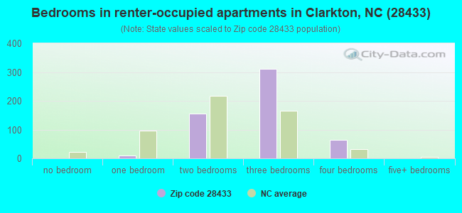 Bedrooms in renter-occupied apartments in Clarkton, NC (28433) 