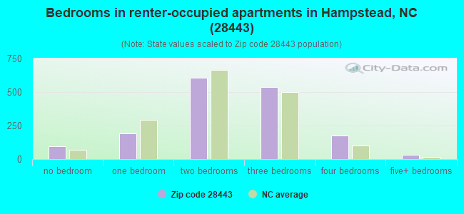 Bedrooms in renter-occupied apartments in Hampstead, NC (28443) 