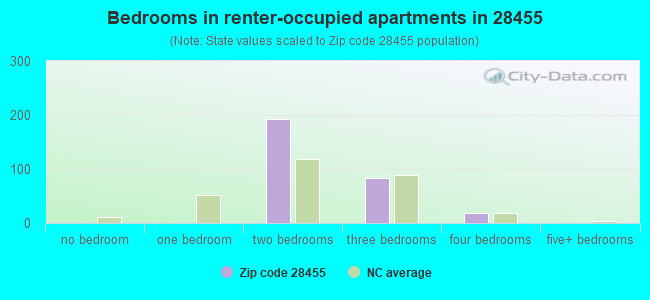 Bedrooms in renter-occupied apartments in 28455 