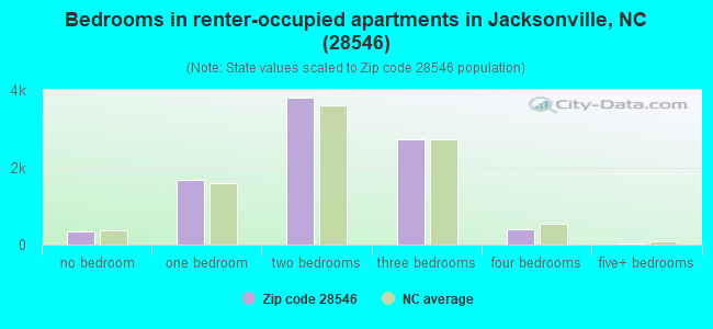 Bedrooms in renter-occupied apartments in Jacksonville, NC (28546) 