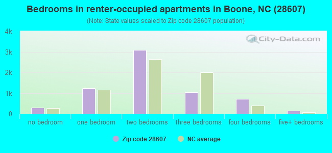 Bedrooms in renter-occupied apartments in Boone, NC (28607) 