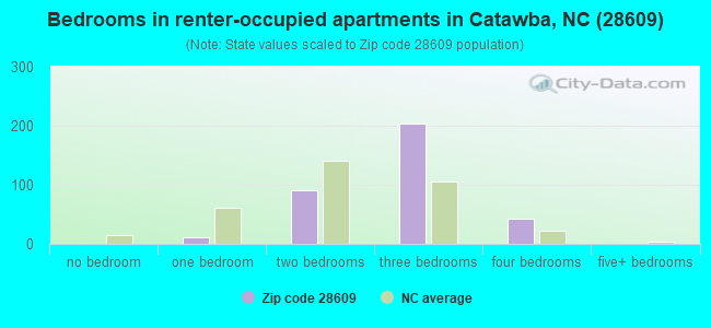 Bedrooms in renter-occupied apartments in Catawba, NC (28609) 