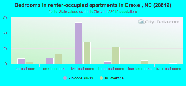 Bedrooms in renter-occupied apartments in Drexel, NC (28619) 