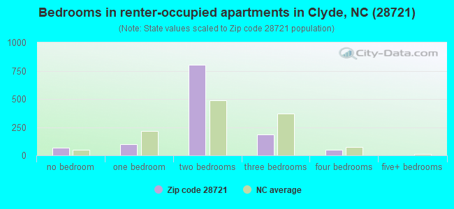 Bedrooms in renter-occupied apartments in Clyde, NC (28721) 
