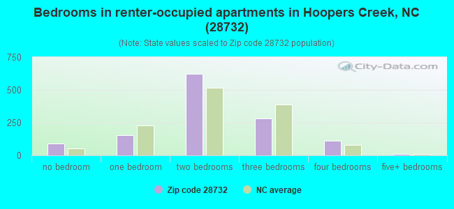 Bedrooms in renter-occupied apartments in Hoopers Creek, NC (28732) 