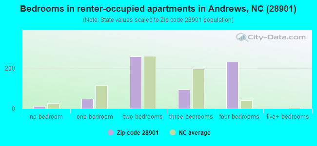 Bedrooms in renter-occupied apartments in Andrews, NC (28901) 