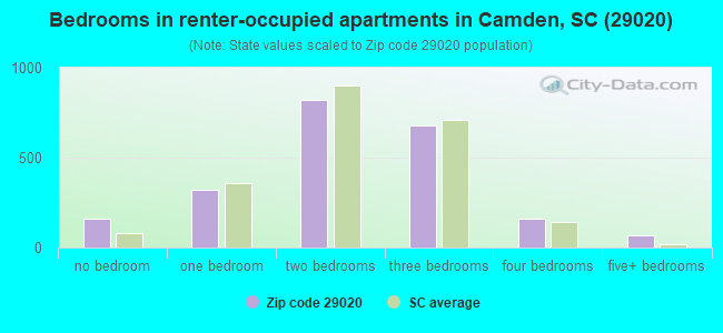 Bedrooms in renter-occupied apartments in Camden, SC (29020) 