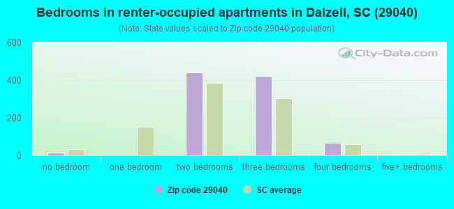 Bedrooms in renter-occupied apartments in Dalzell, SC (29040) 