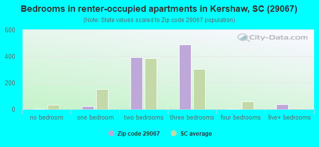 Bedrooms in renter-occupied apartments in Kershaw, SC (29067) 