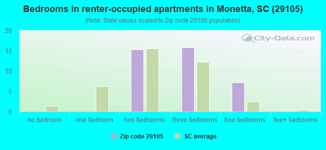 Bedrooms in renter-occupied apartments in Monetta, SC (29105) 