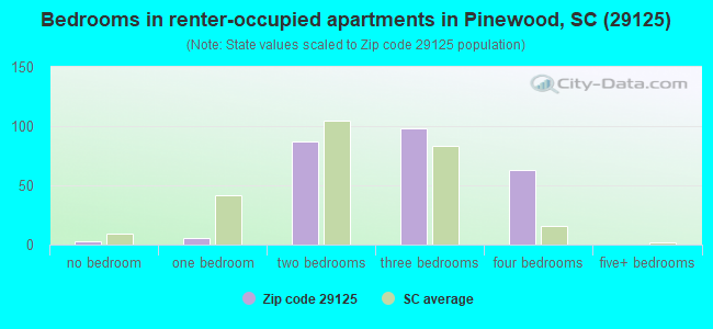 Bedrooms in renter-occupied apartments in Pinewood, SC (29125) 