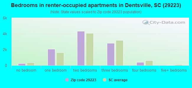 Bedrooms in renter-occupied apartments in Dentsville, SC (29223) 