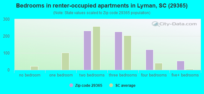Bedrooms in renter-occupied apartments in Lyman, SC (29365) 