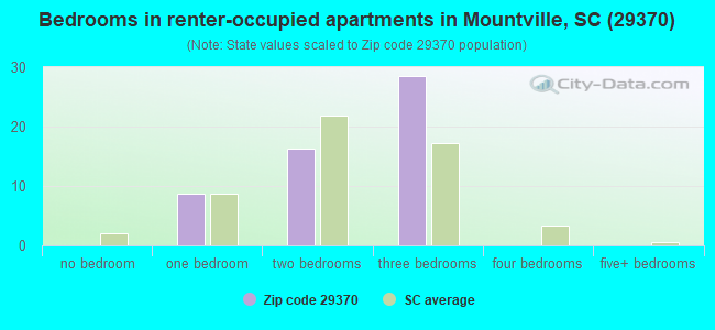 Bedrooms in renter-occupied apartments in Mountville, SC (29370) 