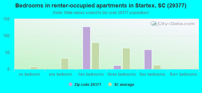 Bedrooms in renter-occupied apartments in Startex, SC (29377) 