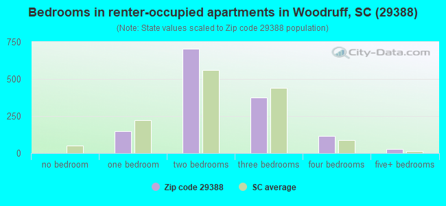 Bedrooms in renter-occupied apartments in Woodruff, SC (29388) 