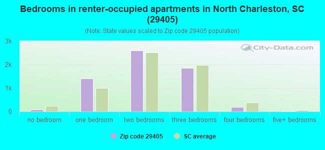Bedrooms in renter-occupied apartments in North Charleston, SC (29405) 