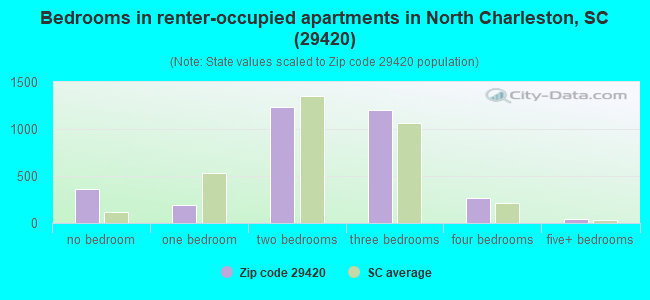 Bedrooms in renter-occupied apartments in North Charleston, SC (29420) 