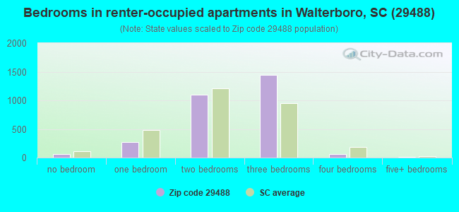 Bedrooms in renter-occupied apartments in Walterboro, SC (29488) 
