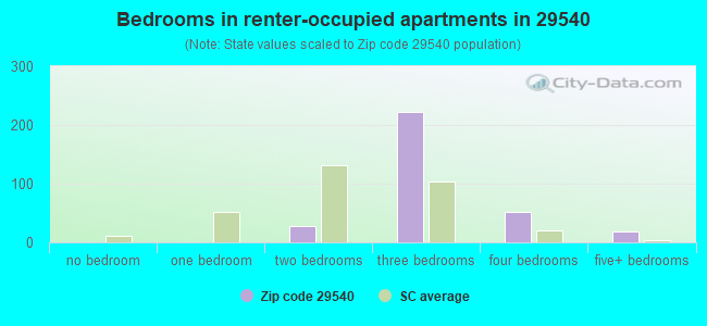 Bedrooms in renter-occupied apartments in 29540 