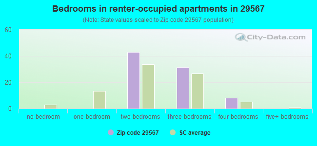 Bedrooms in renter-occupied apartments in 29567 