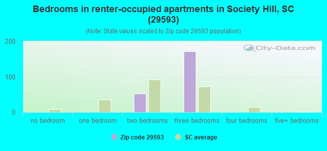 Bedrooms in renter-occupied apartments in Society Hill, SC (29593) 