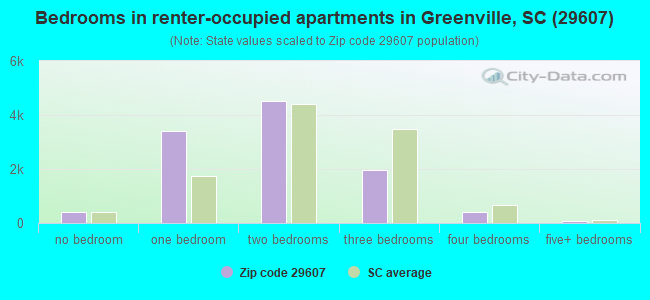 Bedrooms in renter-occupied apartments in Greenville, SC (29607) 