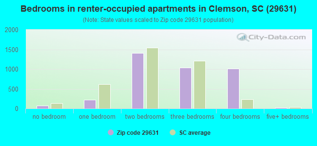 Bedrooms in renter-occupied apartments in Clemson, SC (29631) 