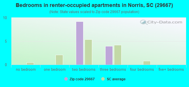 Bedrooms in renter-occupied apartments in Norris, SC (29667) 
