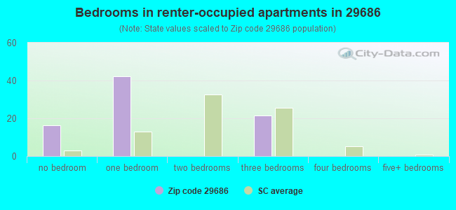 Bedrooms in renter-occupied apartments in 29686 