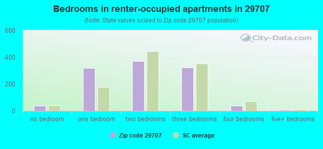 Bedrooms in renter-occupied apartments in 29707 