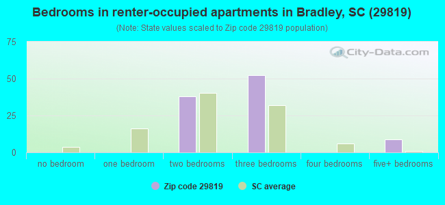 Bedrooms in renter-occupied apartments in Bradley, SC (29819) 