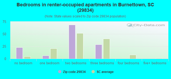 Bedrooms in renter-occupied apartments in Burnettown, SC (29834) 