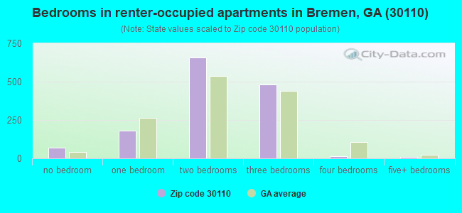 Bedrooms in renter-occupied apartments in Bremen, GA (30110) 