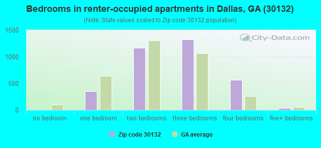 Bedrooms in renter-occupied apartments in Dallas, GA (30132) 