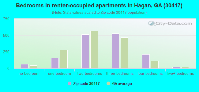 Bedrooms in renter-occupied apartments in Hagan, GA (30417) 