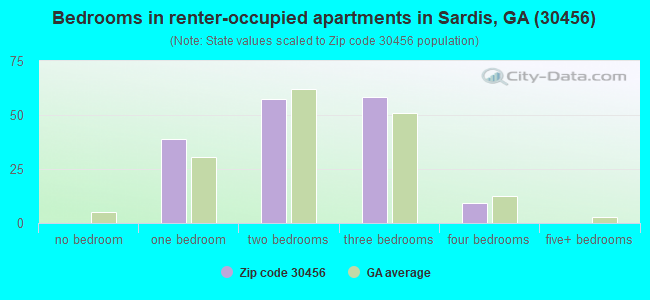 Bedrooms in renter-occupied apartments in Sardis, GA (30456) 