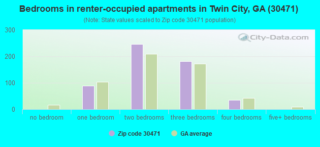 Bedrooms in renter-occupied apartments in Twin City, GA (30471) 