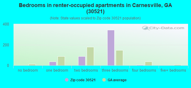 Bedrooms in renter-occupied apartments in Carnesville, GA (30521) 
