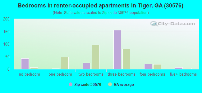Bedrooms in renter-occupied apartments in Tiger, GA (30576) 