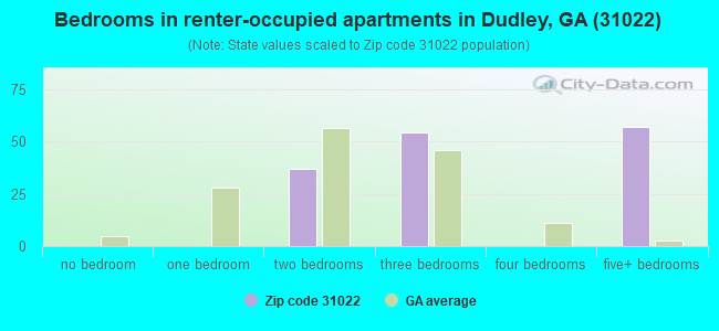 Bedrooms in renter-occupied apartments in Dudley, GA (31022) 