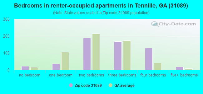 Bedrooms in renter-occupied apartments in Tennille, GA (31089) 