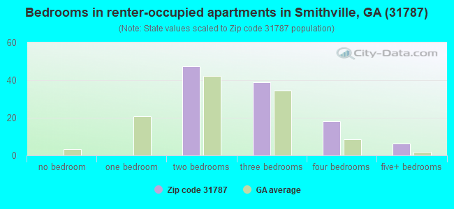 Bedrooms in renter-occupied apartments in Smithville, GA (31787) 