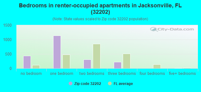 Bedrooms in renter-occupied apartments in Jacksonville, FL (32202) 