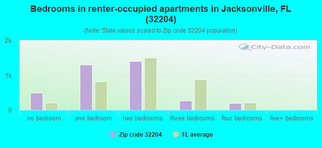 Bedrooms in renter-occupied apartments in Jacksonville, FL (32204) 