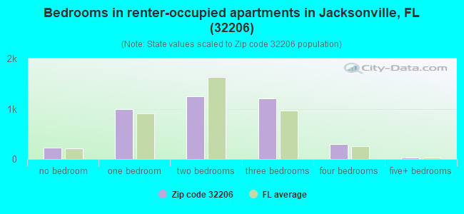 Bedrooms in renter-occupied apartments in Jacksonville, FL (32206) 